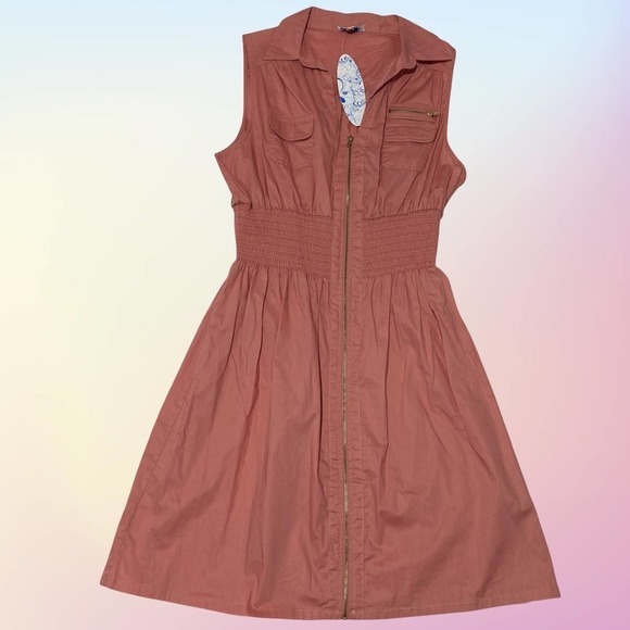 J Gee Blush Pink Sleeveless Collared Full Zip Mini Shirt Dress - Picture 5 of 12